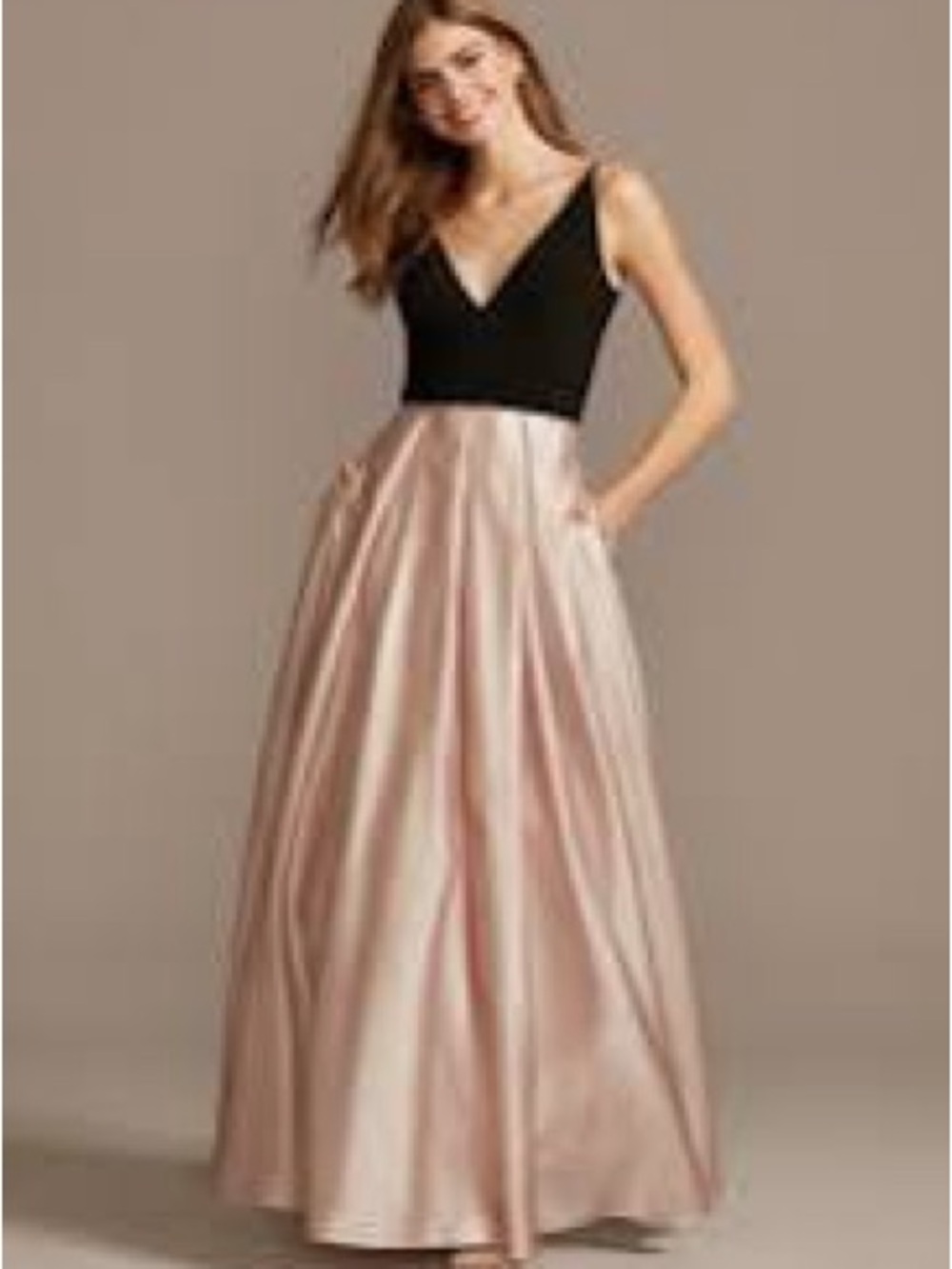 Blondie Nites Black and Blush Two-Tone V-Neck Formal Dress